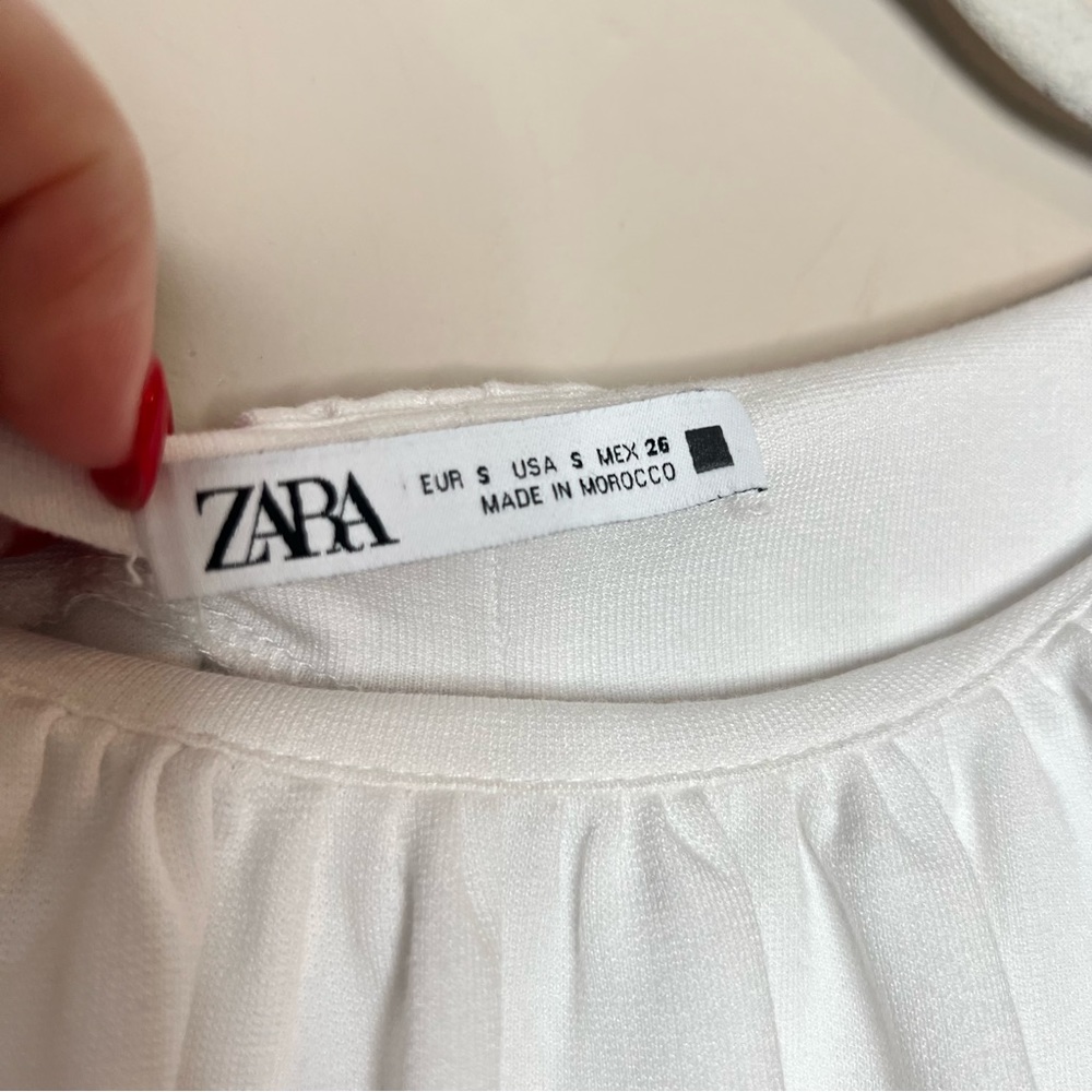 Zara White Sleeveless Puff Pleated Shoulder Mini Shift Dress Blogger Favorite S - Picture 6 of 13